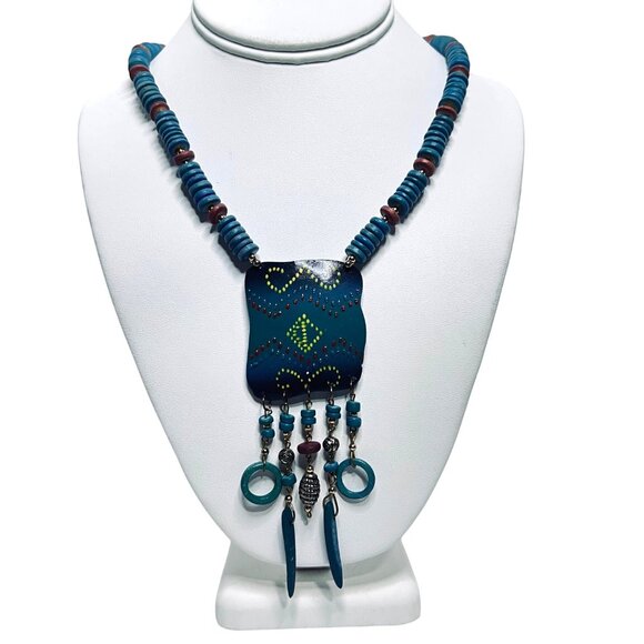 Chunky Tribal Inspired Beaded Necklace & Earrings Set (5871) - Picture 2 of 10